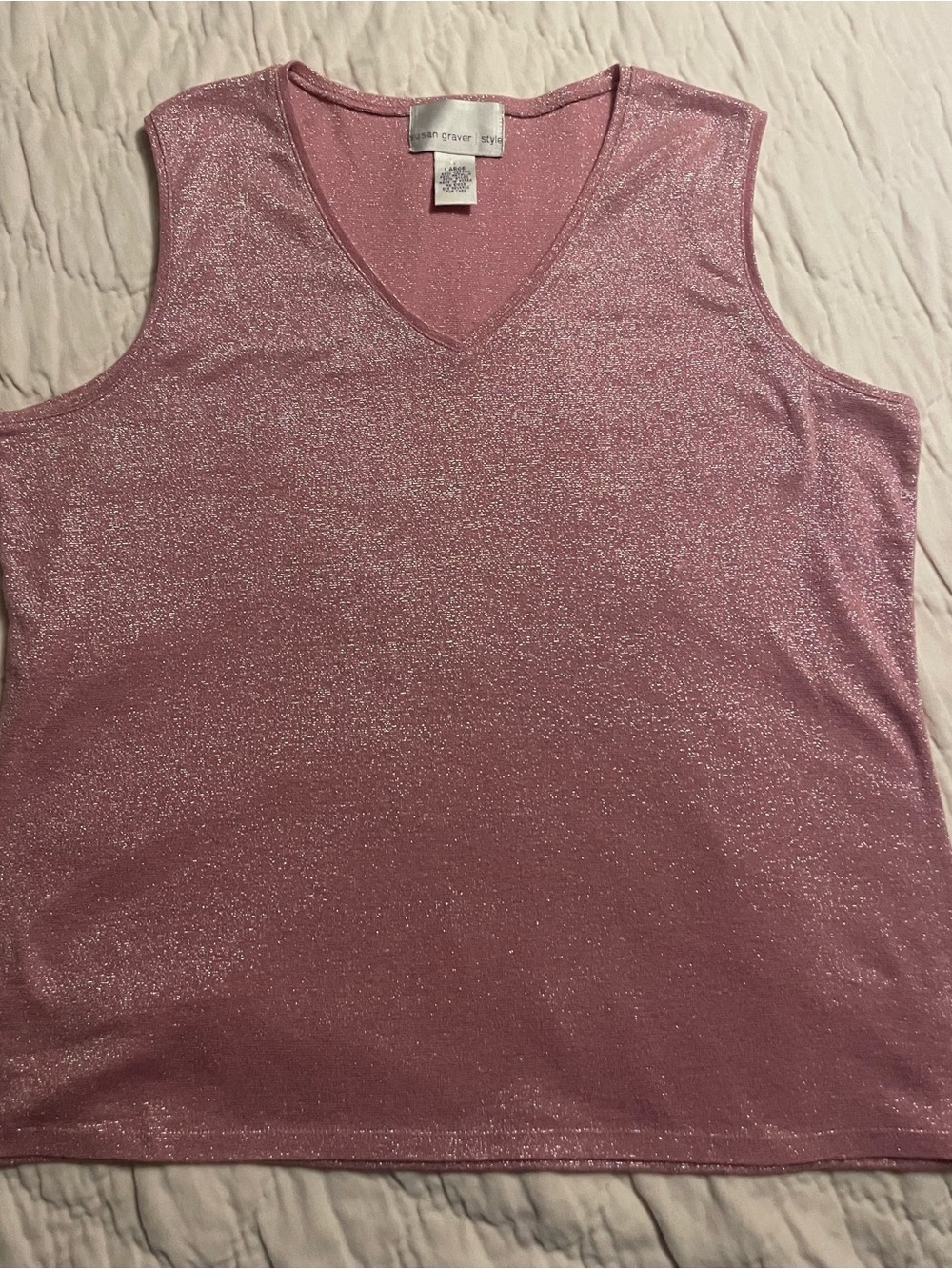 Susan Graver Sparkle V-Neck Sleeveless Tank in Light Pink